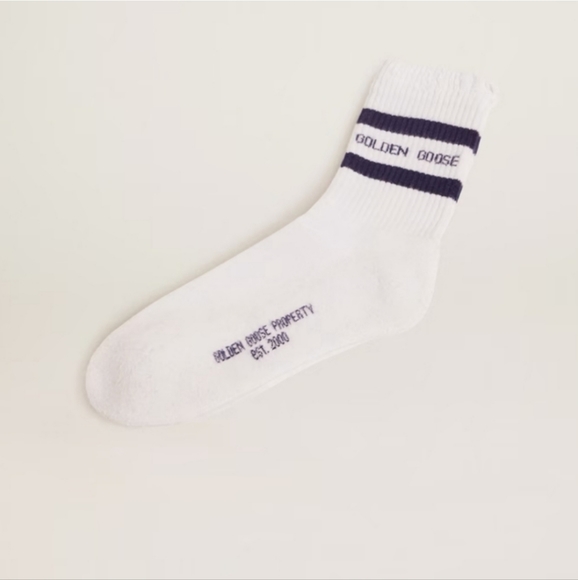 NWT Golden Goose Cotton socks with distressed finishes, blue stripes and logo - Picture 2 of 4